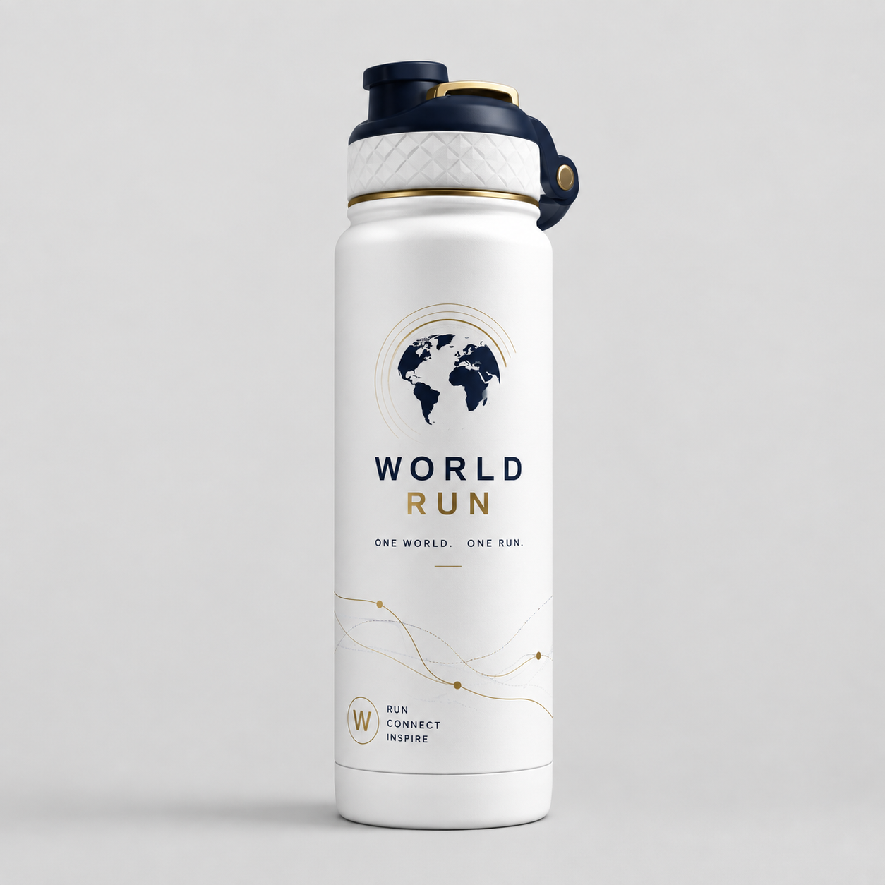 World Run Premium 1L White Sports Bottle